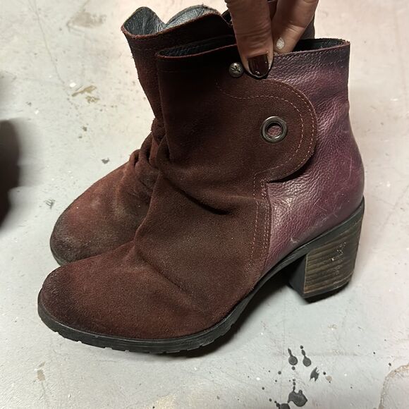 Size 41 Burgundy Leather Suede Wanda Panda Boho Booties - Picture 3 of 5